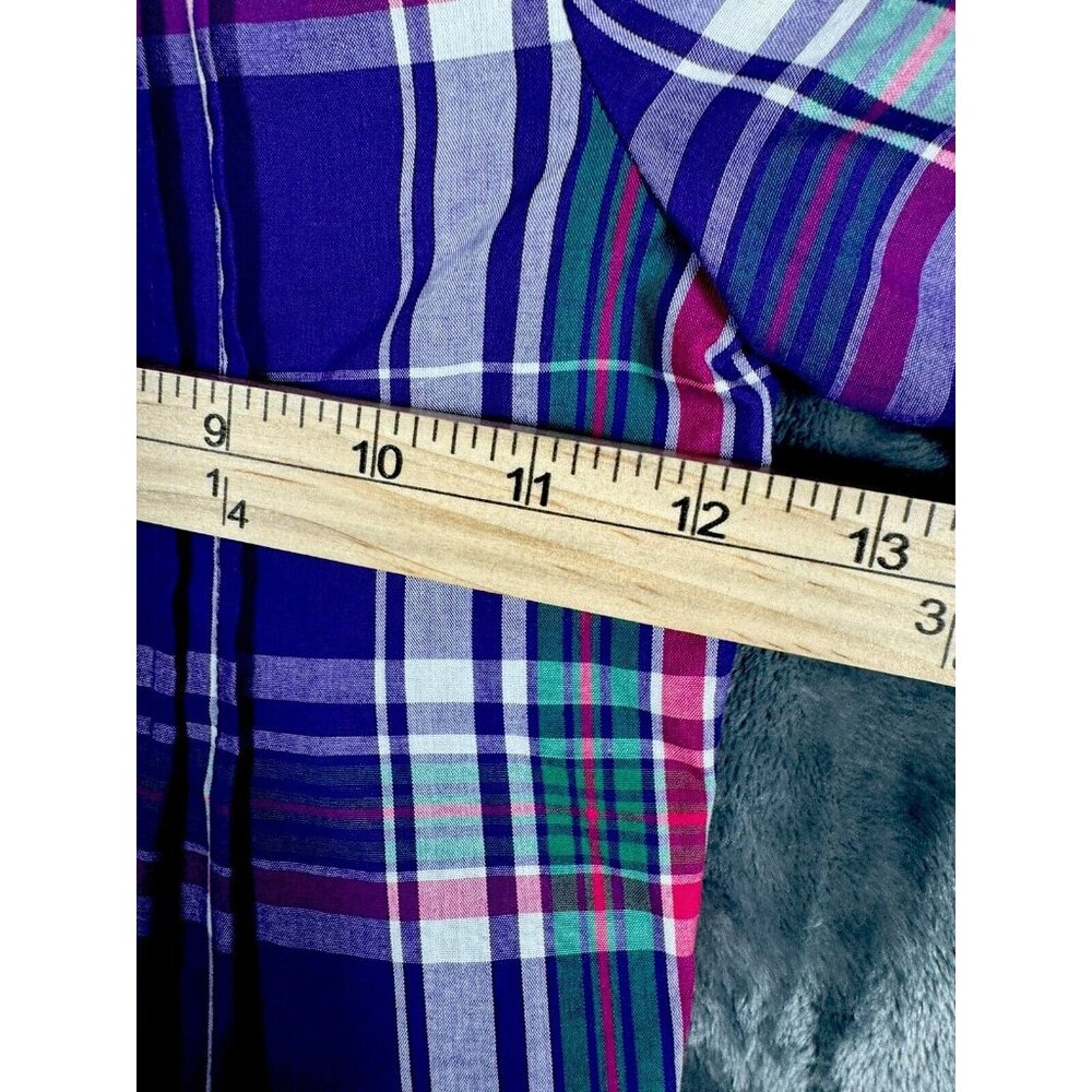 Chaps Little Girl’s Sz 5 Top Short Sleeve Pur/Strip Plaid Ruffled Collar Pleated - Picture 12 of 12